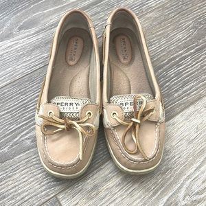 4/$15 Sperry top siders flats slip on angel fish gold glitter